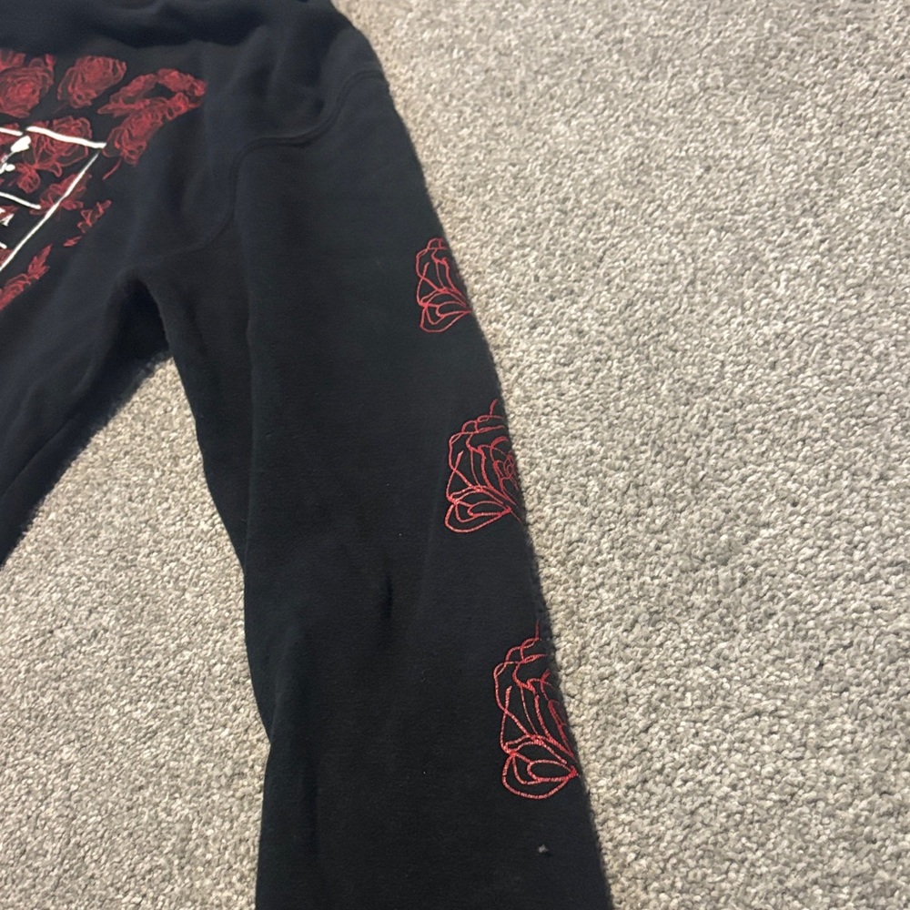 Black Hoodie with Red Floral Design - Picture 4 of 7